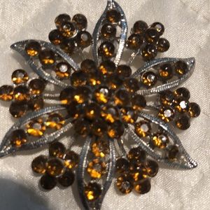 Rhinestones silver Circular Brooch